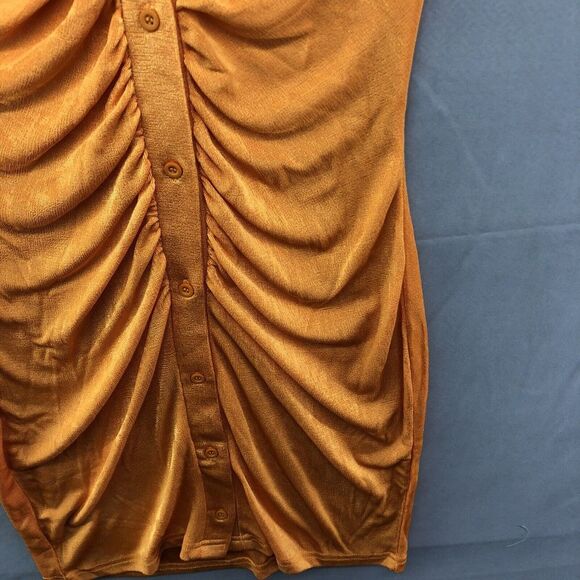 Rue21 Dress Women Young Adult M Orange Short Sleeve Button Up Knee Length New - Picture 3 of 12